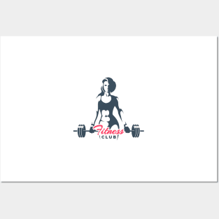 Fitness Club Logo Woman Holds Barbell Posters and Art